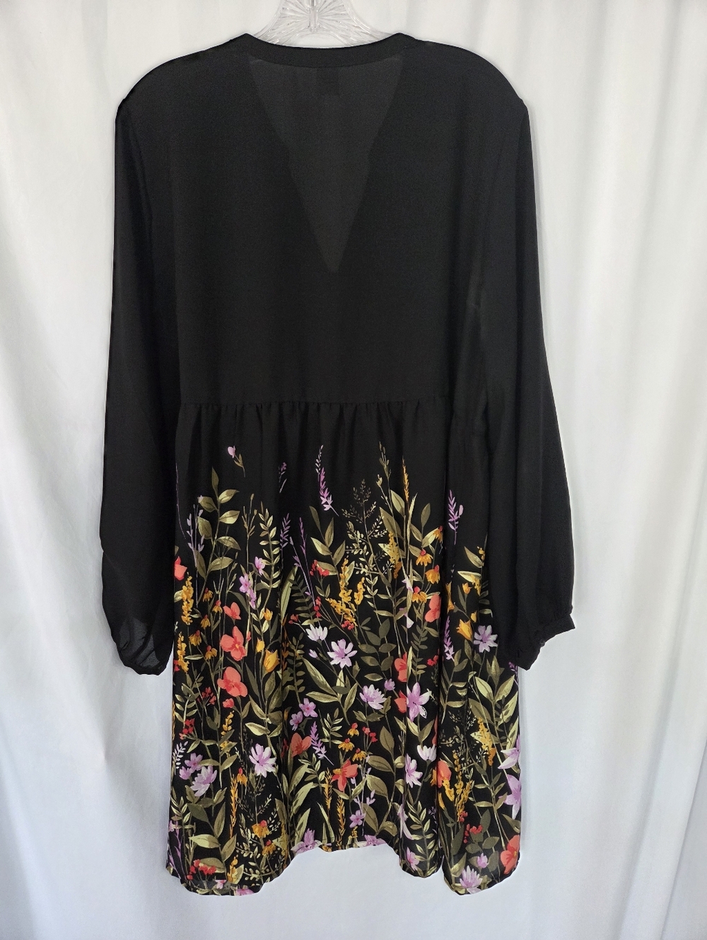 Old Navy Sheer Black Midi Dress with Floral Hem Size L - Picture 3 of 7